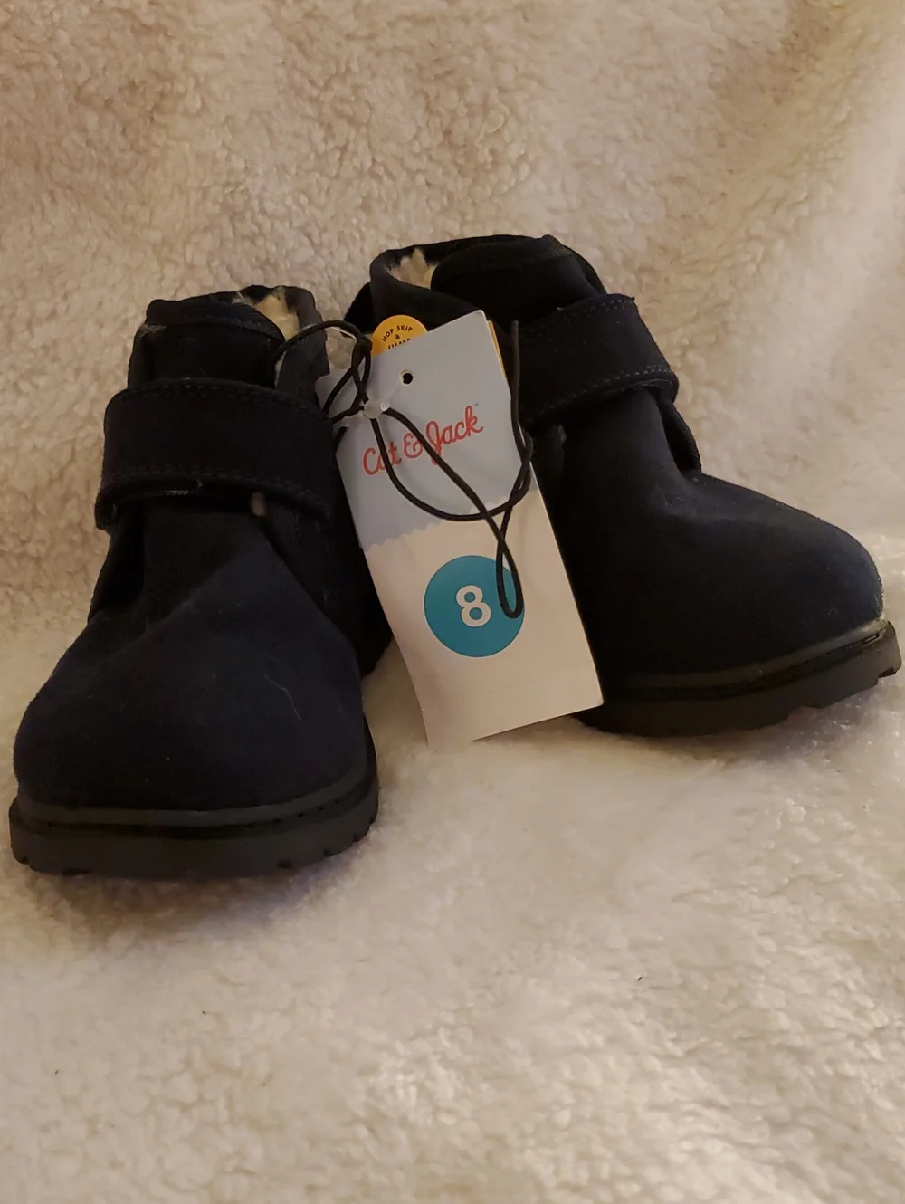 Cat & Jack Navy Magnus Toddler Boots Faux Sherpa Lined Hook & Loop Size 8 NWT